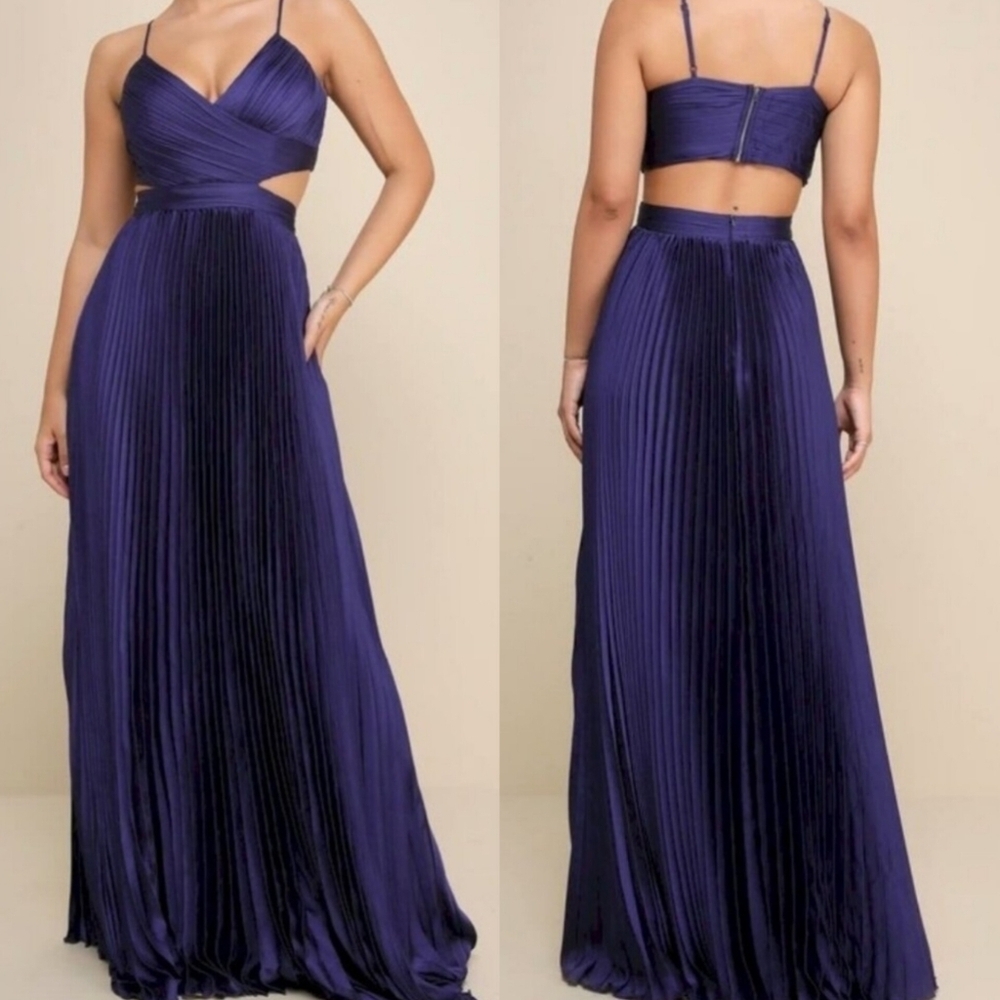 Lulus Got the Glam Purple Pleated Cutout Maxi Dress Wedding Party Prom Pageant